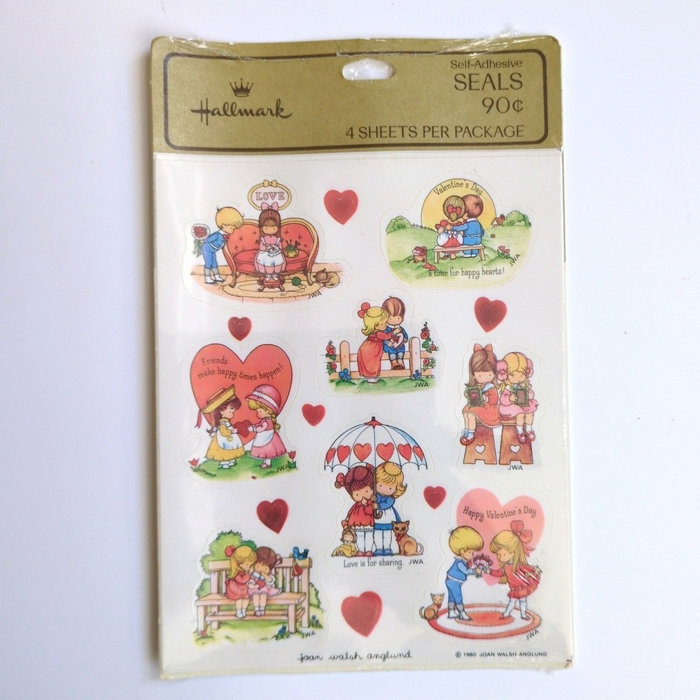 NIP Vintage 1980 Valentine's Day Stickers Hallmark Joan Walsh Anglund Heart Love